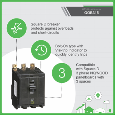 Mini Circuit Breaker, 15A, 3 Pole, 120/240VAC, 10kA