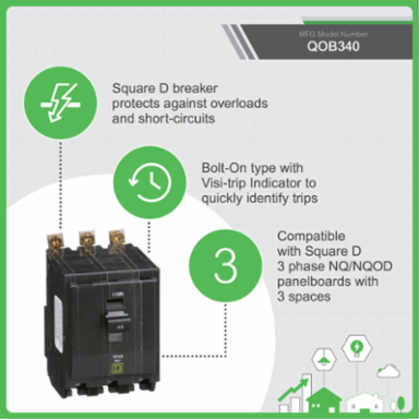 Mini Circuit Breaker 40A 3 Pole 10kA Bolt-On Mount 120/240VAC