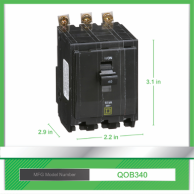 Mini Circuit Breaker 40A 3 Pole 10kA Bolt-On Mount 120/240VAC