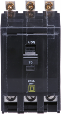Miniature Circuit Breaker, 70A, 3 Pole, 120/240V AC, 22kA, Bolt-On Mount