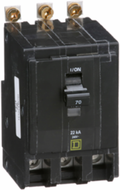 Miniature Circuit Breaker, 70A, 3 Pole, 120/240V AC, 22kA, Bolt-On Mount