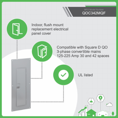 QO Load Center Cover, 42 Spaces, 27.24 Inch Height, Flush, Gray
