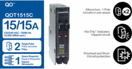 QO Tandem Mini Circuit Breaker 2 Pole 15A 120/240V 10kA Plug-In