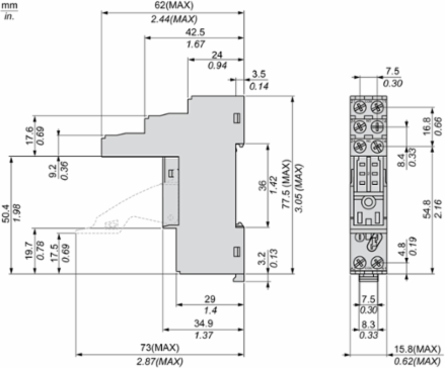 Harmony Electromechanical Relay Socket, 5A, 2 C/O, IP20