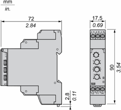 3-Phase Control Relay, 5A, 17.5mm Width, 183-528V AC