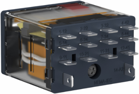 Harmony 15A Plug-in Relay, 4 C/O, 120V AC, Lockable Test Button