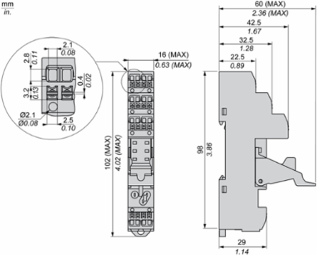Harmony Electromechanical Relay Socket, 10A, 98mm Length, IP20