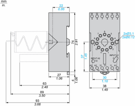 Harmony Electromechanical Relay Socket, 10A, IP20, Mixed Contacts