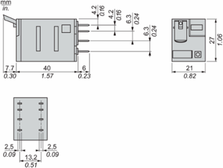 Miniature Relay 12A, 2 C/O, 24V DC, Lockable Test Button, LED