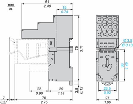 Harmony Electromechanical Relay Socket, 250V AC, 10A, 4 Contacts