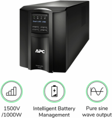 APC Smart-UPS, Line Interactive, 1500VA, Tower, 120V, 8x NEMA 5-15R outlets, SmartConnect Port+SmartSlot, AVR, LCD