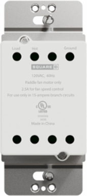 X Series 2.5A 1-Way Slide Fan Controller, 48mm Width, White Finish