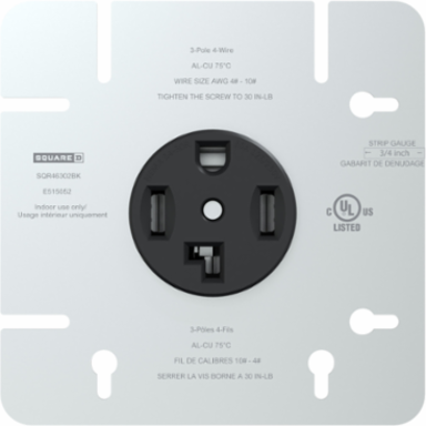 Socket-outlet, X Series, 30A, standard, for dryer, 4 11/16" cover plate, commercial, black, matte finish