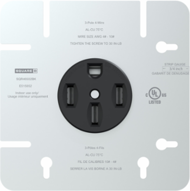 Socket-outlet, X Series, 50A, standard, for range, 4 11/16" cover plate, commercial, black, matte finish