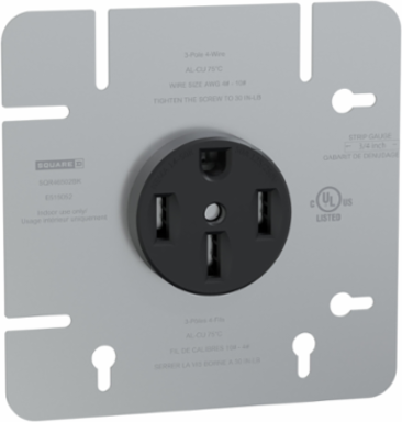 Socket-outlet, X Series, 50A, standard, for range, 4 11/16" cover plate, commercial, black, matte finish