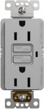 X Series 15A 125V GFCI Duplex Receptacle, Tamper Resistant, Flush Mount, Matte Gray