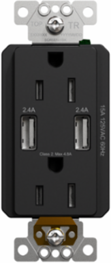 X Series 15A 125V Duplex Outlet with 4.8A USB Charger, Tamper Resistant, Black