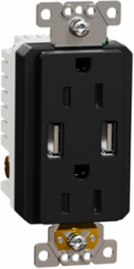X Series 15A 125V Duplex Outlet with 4.8A USB Charger, Tamper Resistant, Black