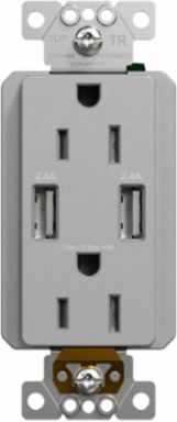 X Series 15A 125V Tamper Resistant USB Socket Outlet, 4.8A, Gray