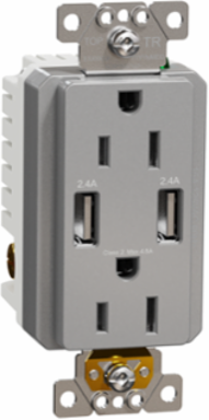 X Series 15A 125V Tamper Resistant USB Socket Outlet, 4.8A, Gray