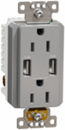 X Series 15A 125V Tamper Resistant USB Socket Outlet, 4.8A, Gray