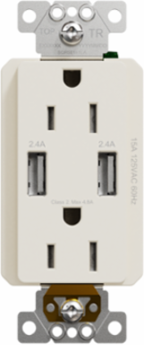 X Series 15A 125V Tamper Resistant USB Outlet, Light Almond, 4.8A