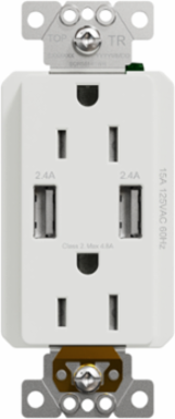 X Series USB A/A 15A 125V Duplex Outlet, 4.8A, Tamper Resistant, White