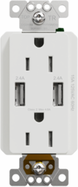 X Series USB A/A 15A 125V Duplex Outlet, 4.8A, Tamper Resistant, White