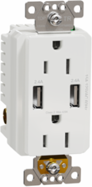 X Series USB A/A 15A 125V Duplex Outlet, 4.8A, Tamper Resistant, White