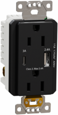 X Series 15A 125V Tamper Resistant USB A/C Outlet, 5.4A, Matte Black