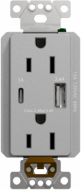 X Series 15A USB A/C Duplex Outlet, 5.4A, Tamper Resistant, Matte Gray