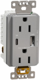X Series 15A USB A/C Duplex Outlet, 5.4A, Tamper Resistant, Matte Gray