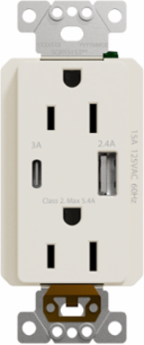 X Series 15A 125V USB A/C Duplex Outlet, 5.4A, Light Almond
