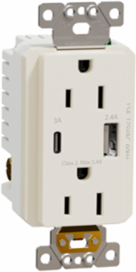 X Series 15A 125V USB A/C Duplex Outlet, 5.4A, Light Almond
