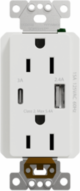X Series 15A 125V USB Outlet with 5.4A Charger, Matte White