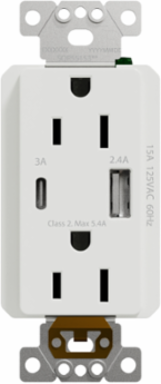 X Series 15A 125V USB Outlet with 5.4A Charger, Matte White