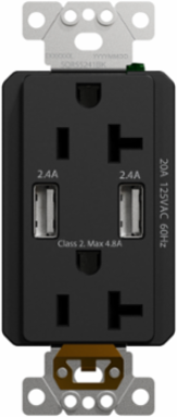 X Series 20A 125V Tamper Resistant USB A/A Duplex Outlet, 4.8A, Black