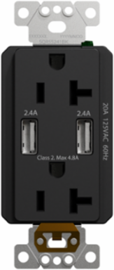 X Series 20A 125V Tamper Resistant USB A/A Duplex Outlet, 4.8A, Black