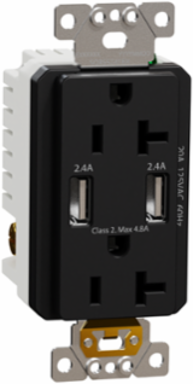 X Series 20A 125V Tamper Resistant USB A/A Duplex Outlet, 4.8A, Black
