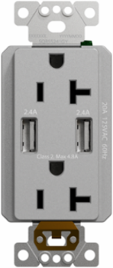X Series 20A 125V Tamper Resistant USB Duplex Outlet 4.8A, Grey Finish