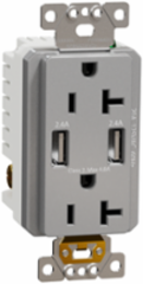 X Series 20A 125V Tamper Resistant USB Duplex Outlet 4.8A, Grey Finish