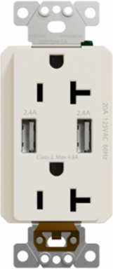 X Series 20A 125V USB A/A Duplex Outlet, 4.8A, Tamper Resistant, Light Almond
