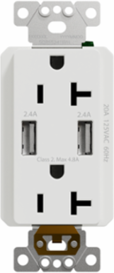 X Series 20A 125V USB A/A Duplex Outlet, 4.8A, Tamper Resistant, Matte White