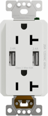 X Series 20A 125V USB A/A Duplex Outlet, 4.8A, Tamper Resistant, Matte White