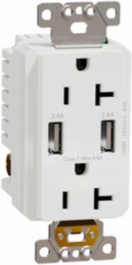 X Series 20A 125V USB A/A Duplex Outlet, 4.8A, Tamper Resistant, Matte White