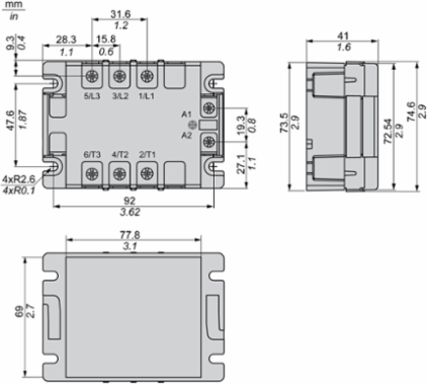 three phase relay, Harmony Solid State Relays, 50A, panel mount, zero voltage switching, thermal pad, input 4 to 32V DC, output 42 to 660V AC