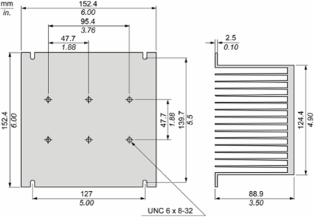 Harmony Solid State Relay Heat Sink, 152.4x88.9x152.4mm, 0.5 C/W