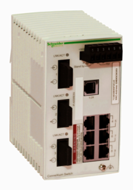 switch, Modicon Networking, basic managed switch, 6 ports for copper, 3 ports for fiber optic multimode