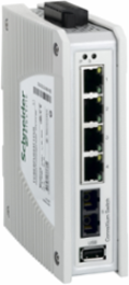switch, Modicon Networking, premium unmanaged switch, 4 ports for copper, 1 port for fiber optic multimode