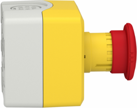 Control station, Harmony XALK, plastic, yellow lid, 1 red mushroom 40mm, turn to release, 1NC with monitoring, unmarked, UL/CSA certified